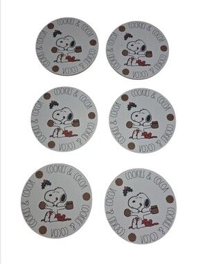 Peanuts X Rae Dunn Snoopy Cookies & Cocoa Cork Coaster Set Of 6